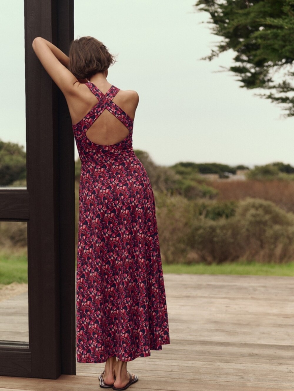 PACT Paradise Petals Poppy Red Organic Fit & Flare Maxi Dress - Picture 4 of 4